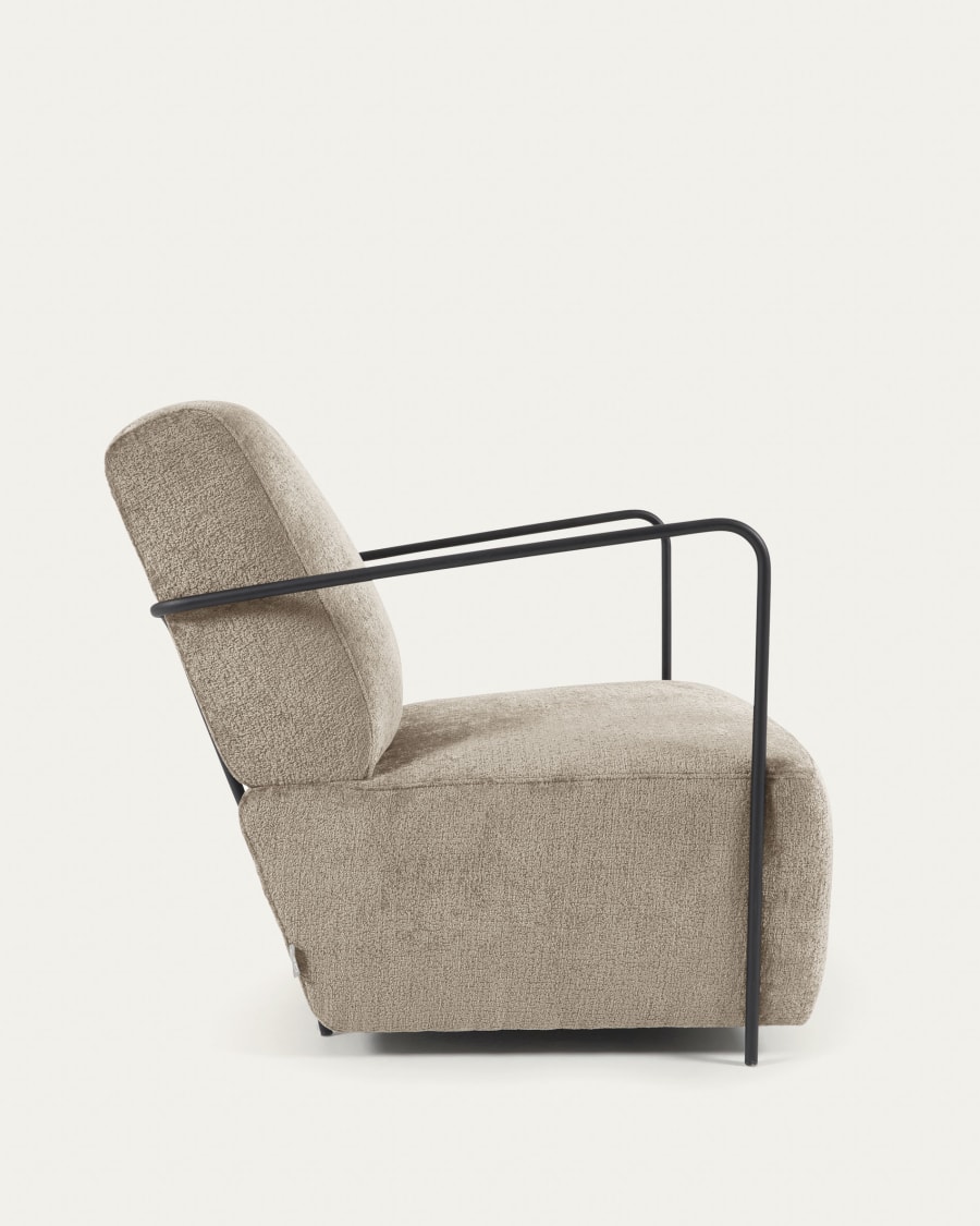 Gamer armchair in beige chenille and metal with black finish