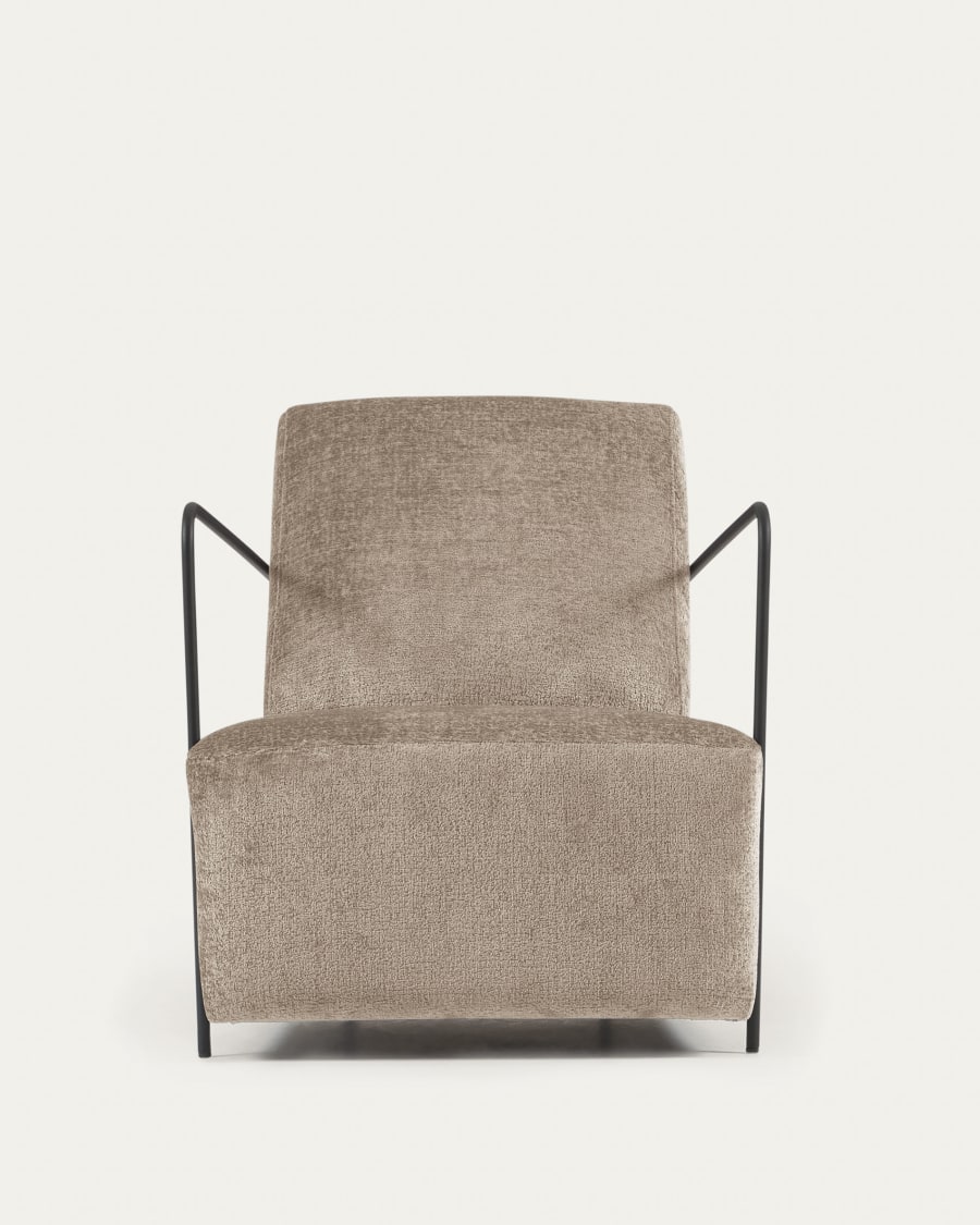 Gamer armchair in beige chenille and metal with black finish
