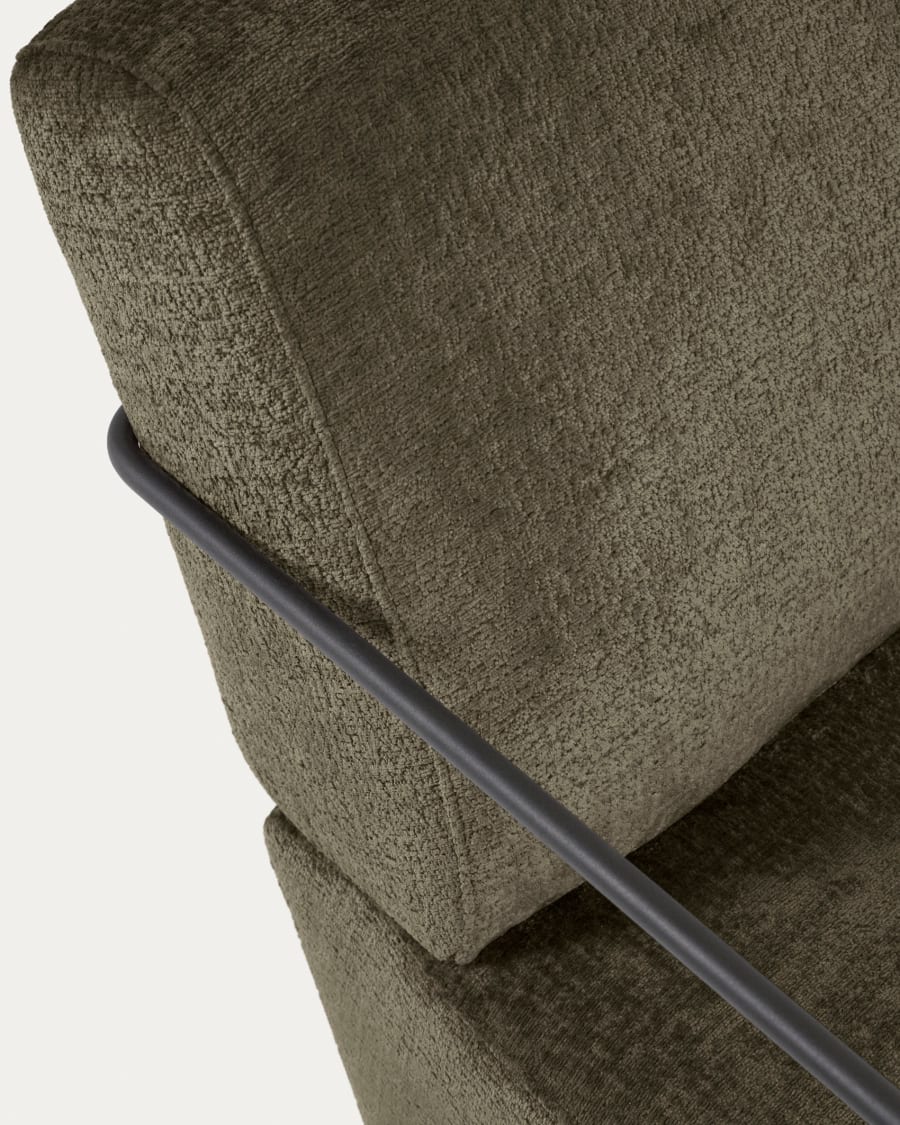Gamer armchair in green chenille and metal with black finish