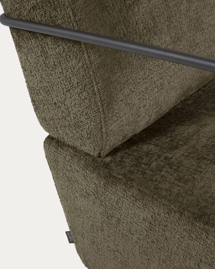 Gamer armchair in green chenille and metal with black finish