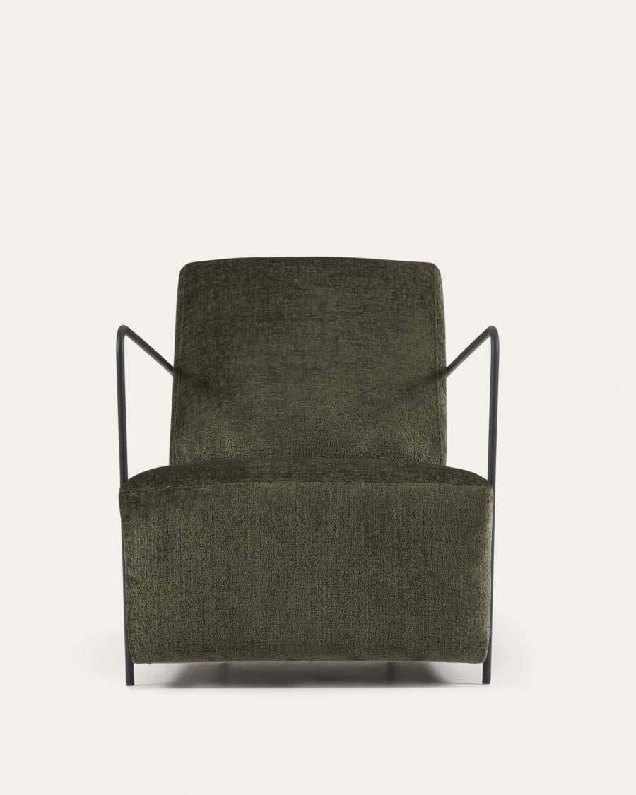 Gamer armchair in green chenille and metal with black finish