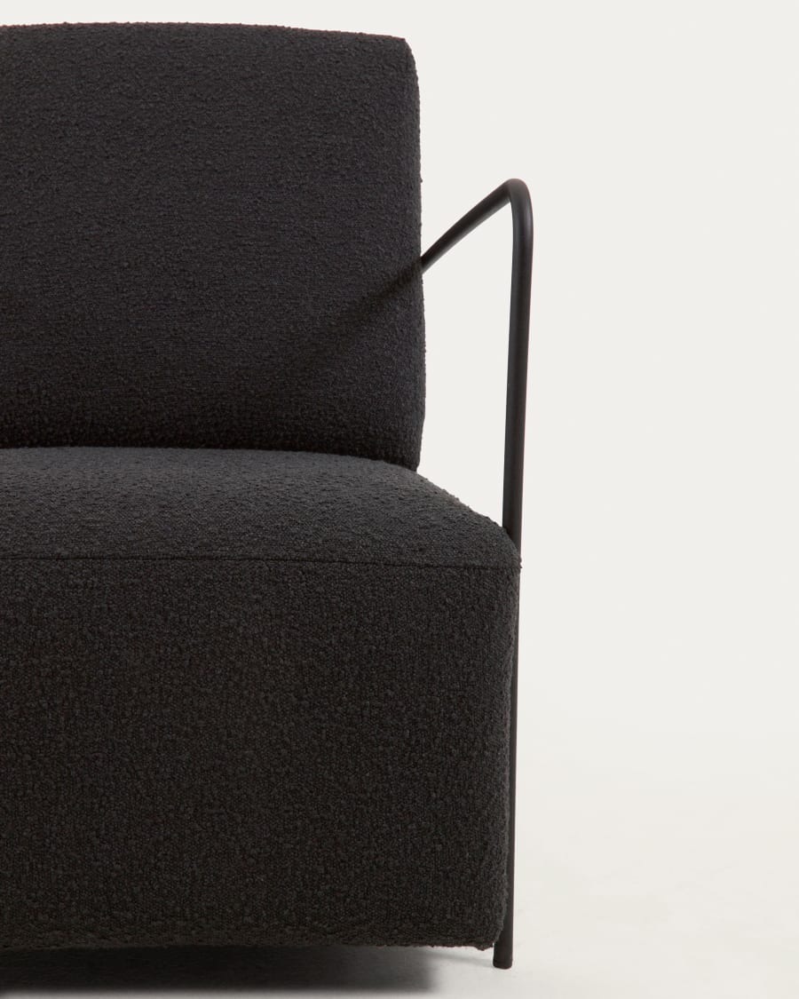 Gamer armchair in black bouclé and metal with black finish