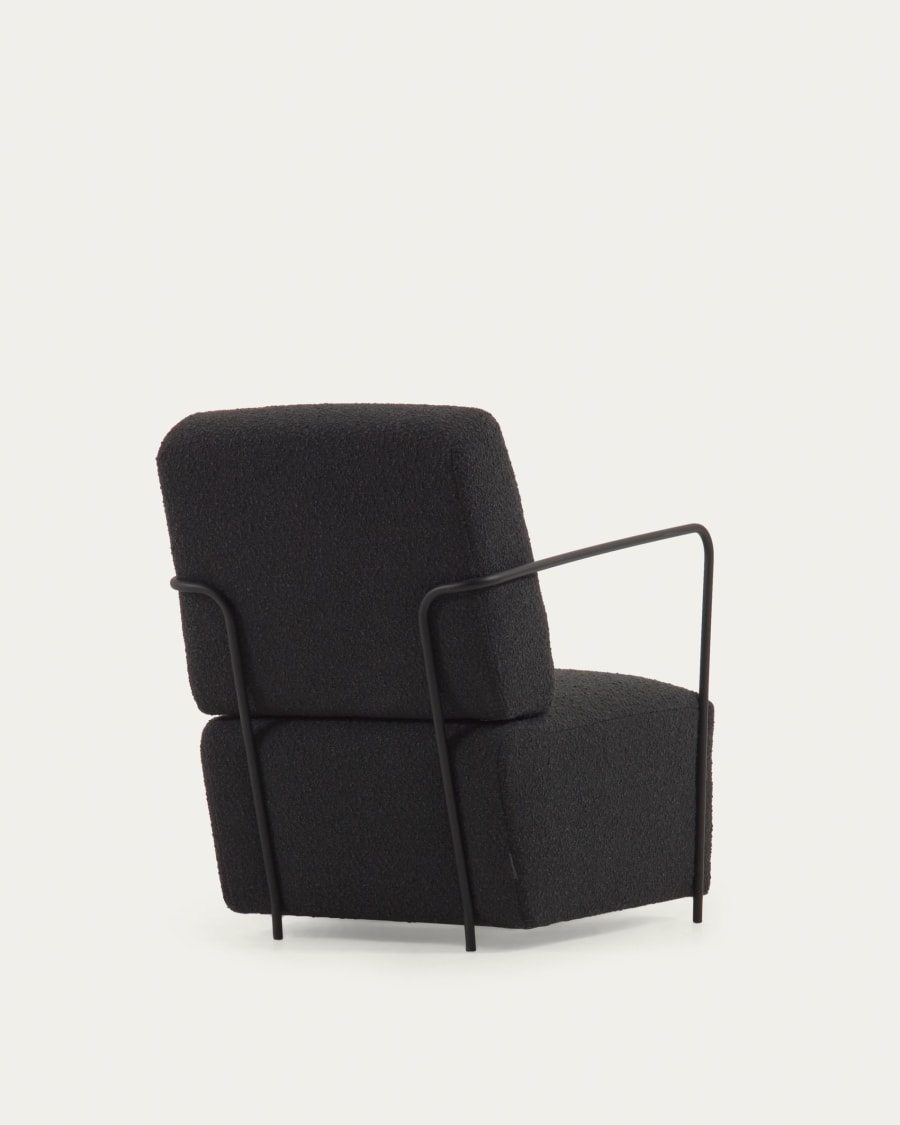 Gamer armchair in black bouclé and metal with black finish