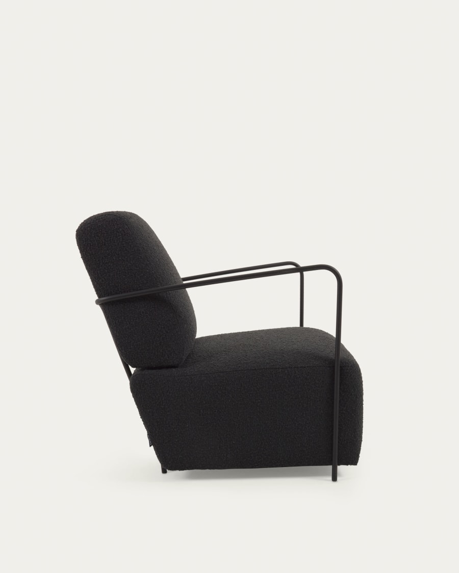 Gamer armchair in black bouclé and metal with black finish