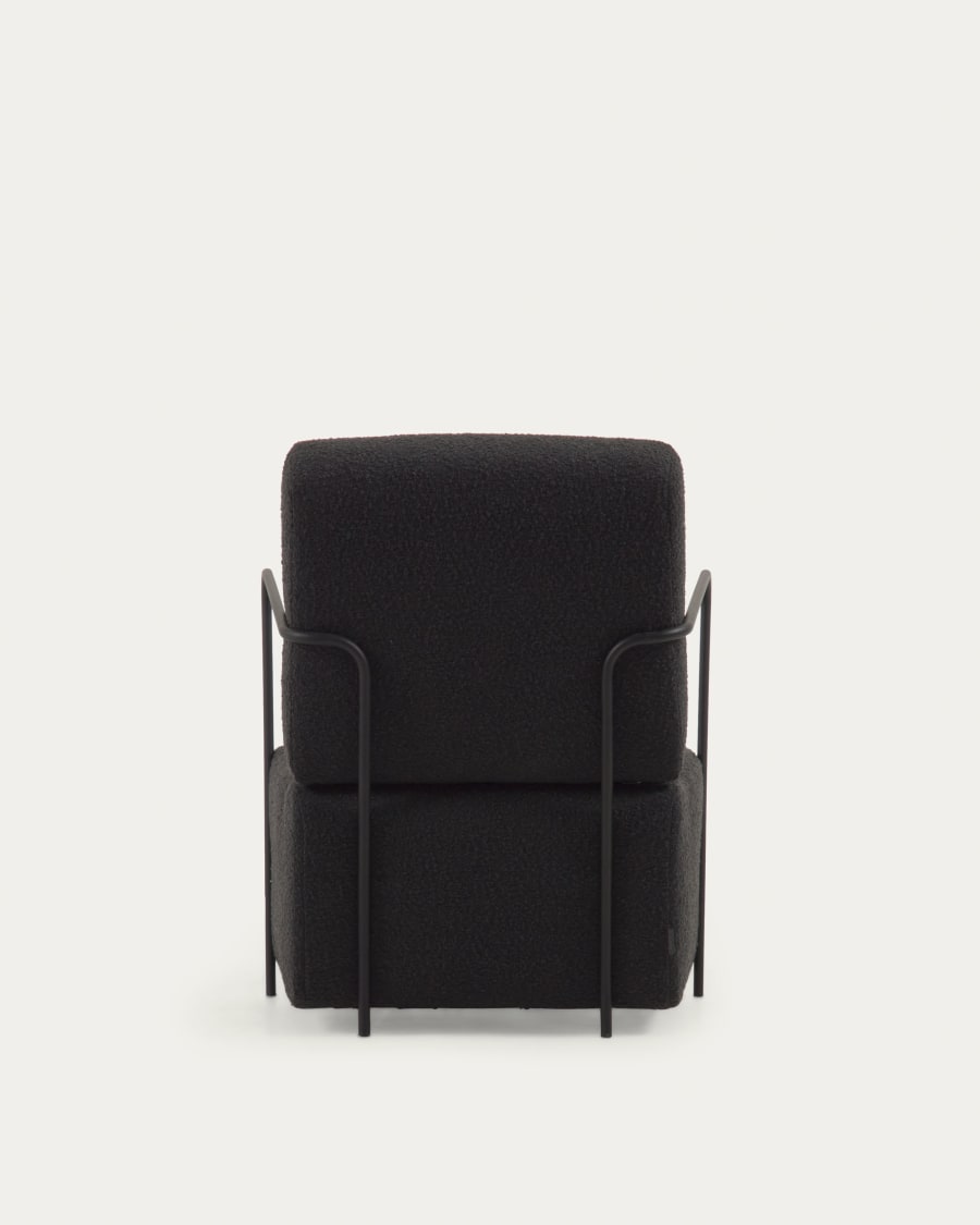 Gamer armchair in black bouclé and metal with black finish