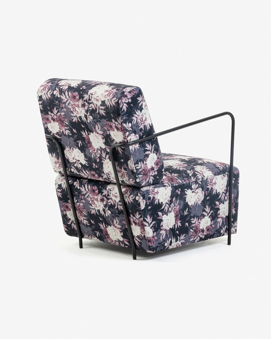 Gamer armchair with floral print and metal with black finish