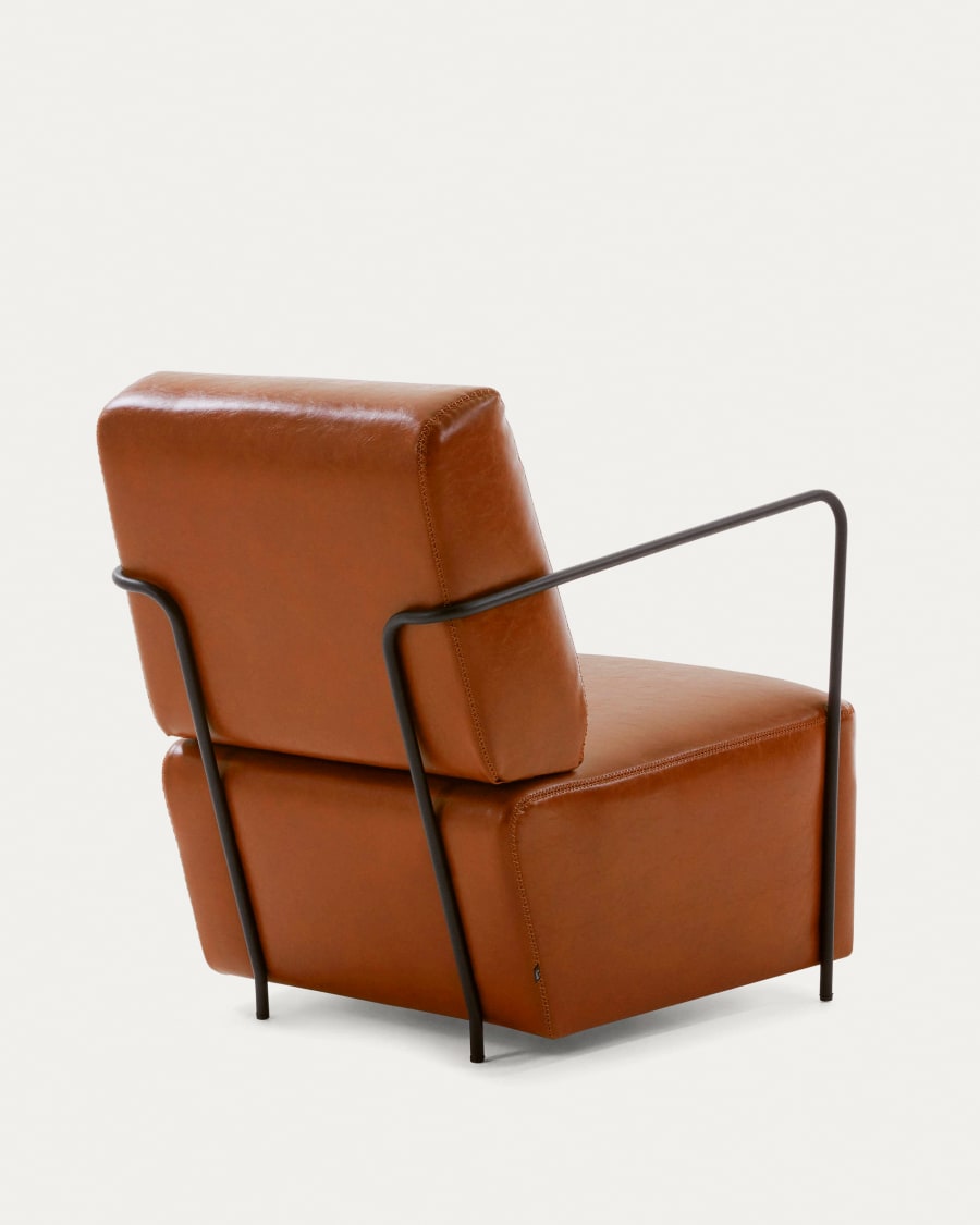 Gamer armchair in brown synthetic leather and metal with black finish