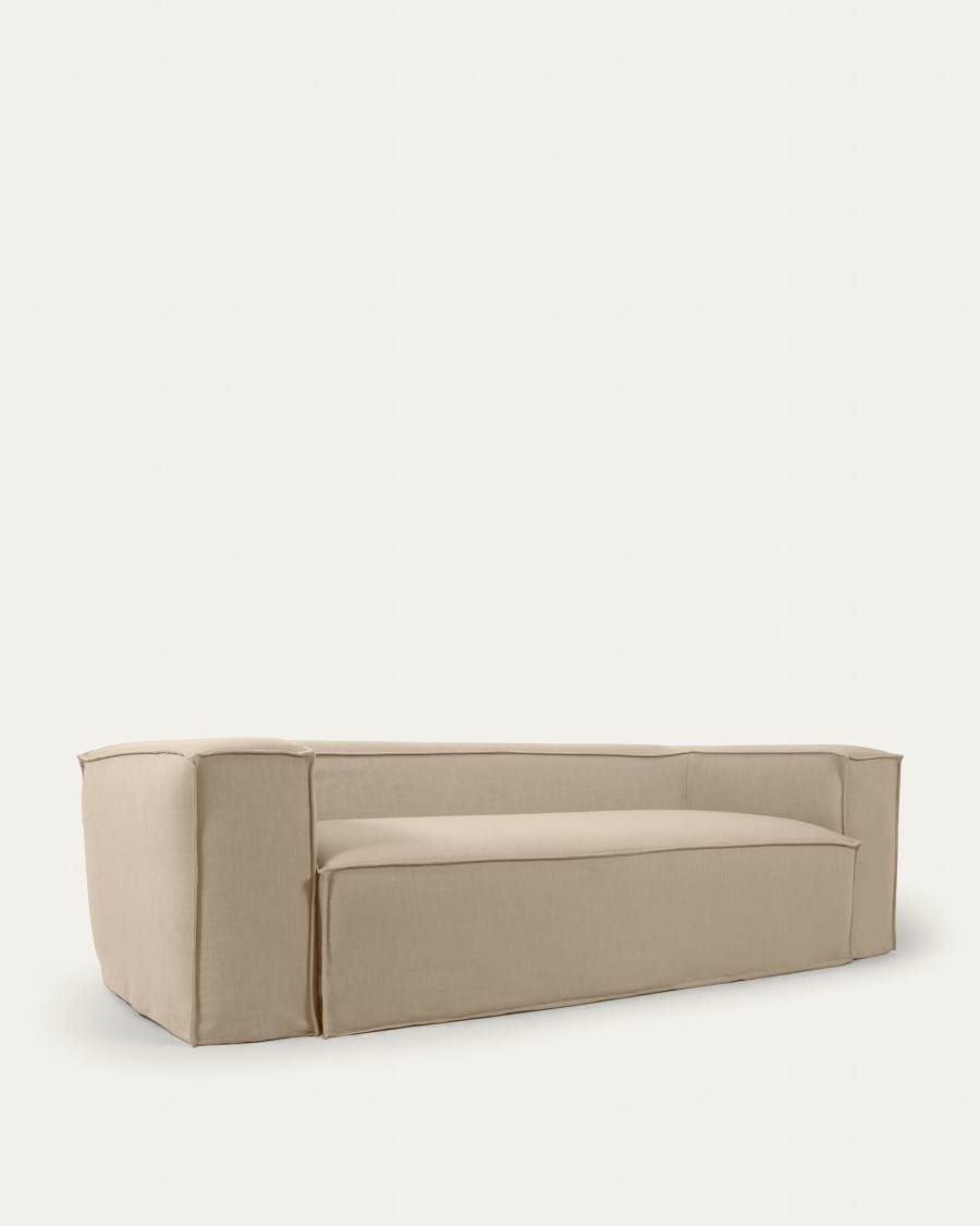 Blok 3 seater sofa with removable covers in beige linen, 240 cm