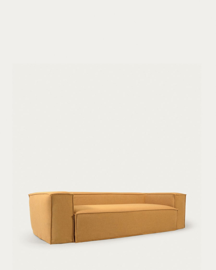 Blok 3 seater sofa with removable covers in mustard linen, 240 cm