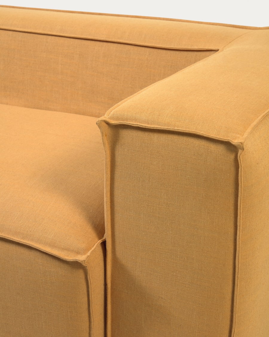 Blok 2 seater sofa with removable covers in mustard linen, 210 cm