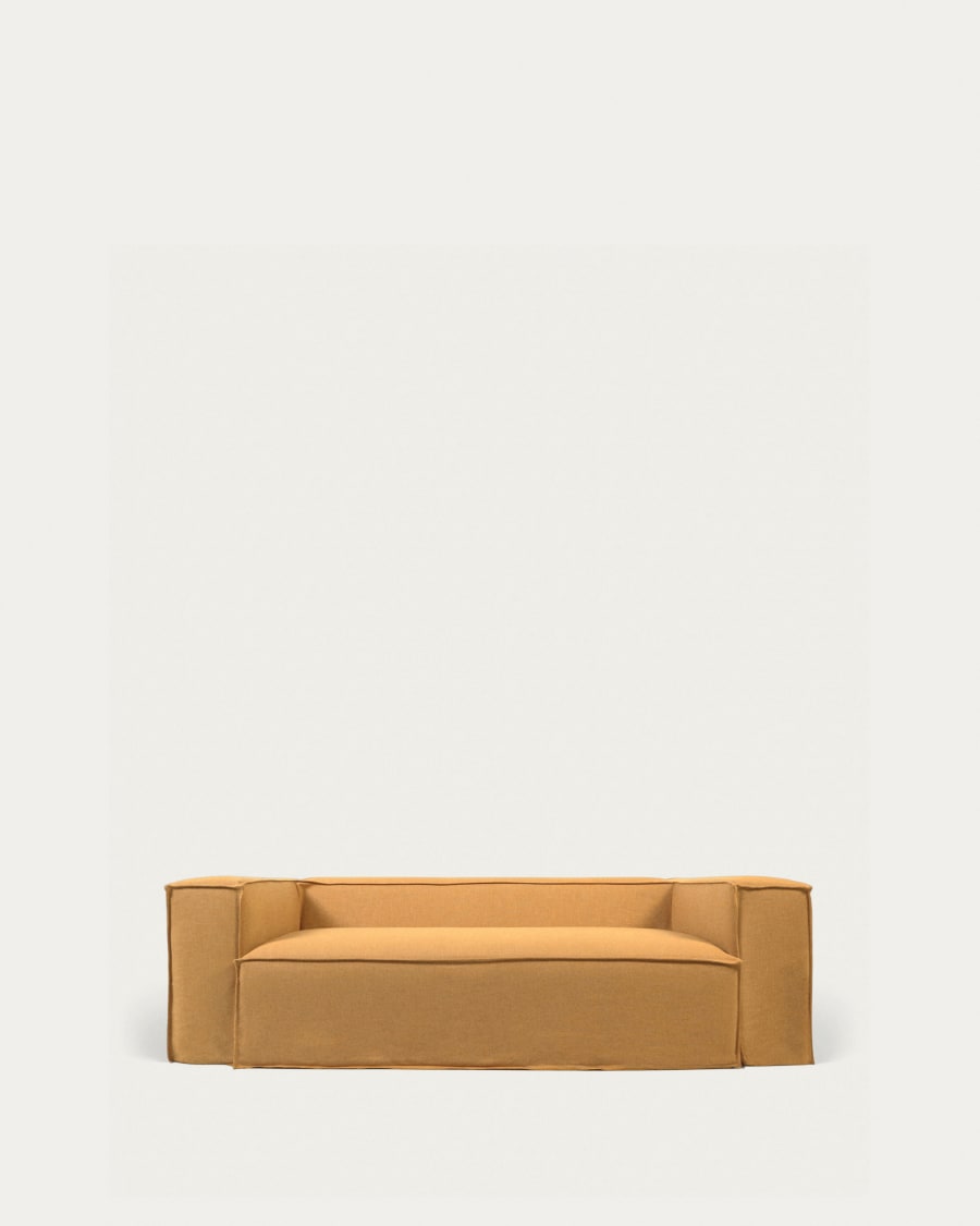 Blok 2 seater sofa with removable covers in mustard linen, 210 cm
