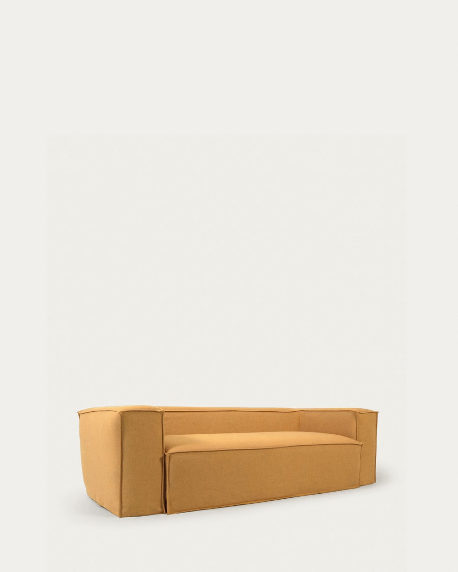 Blok 2 seater sofa with removable covers in mustard linen, 210 cm