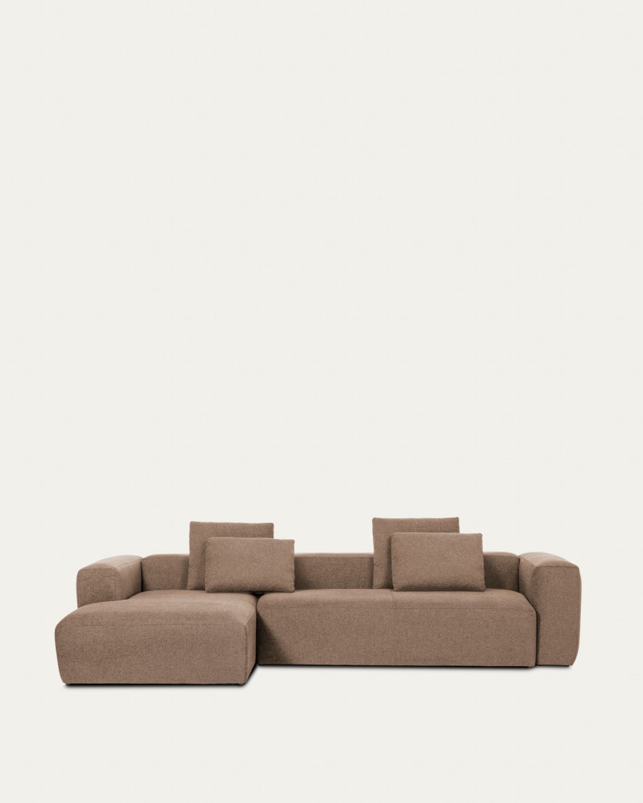 4-Sitzer-Sofa Blok mit rosa Chenille und Chaiselongue links 330 cm FSC Mix Credit
