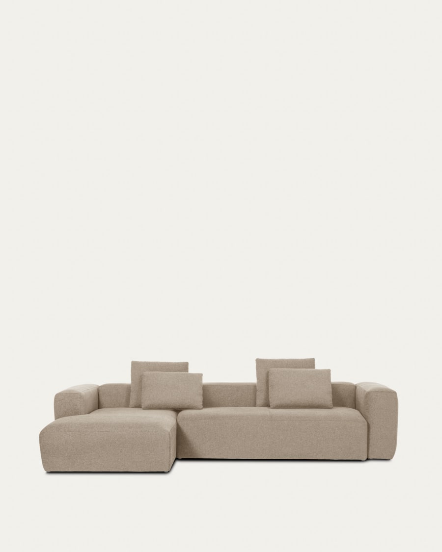 Blok 4-seater beige chenille left chaise longue sofa 330cm FSC Mix Credit