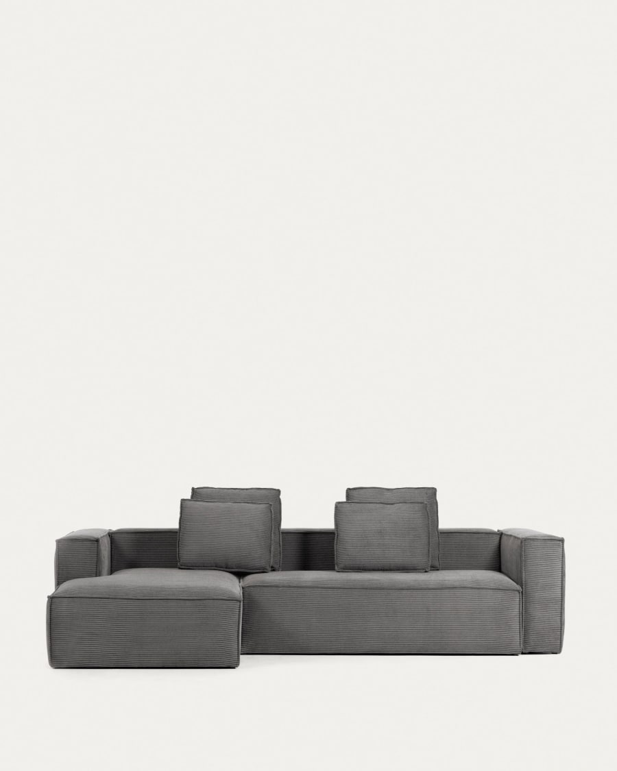 Blok 4 seater sofa with left side chaise longue in grey wide seam corduroy, 330 cm