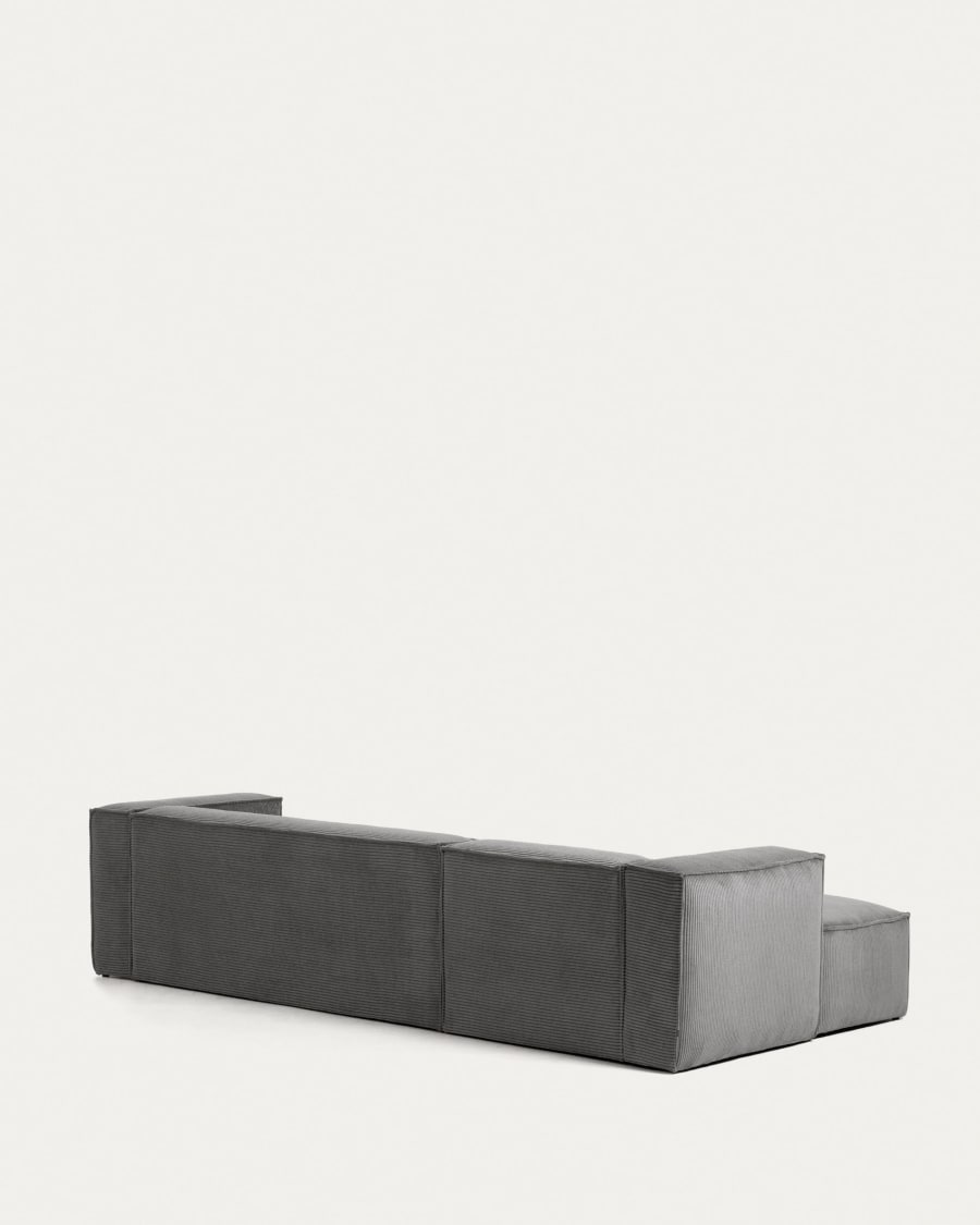Blok 4 seater sofa with left side chaise longue in grey wide seam corduroy, 330 cm