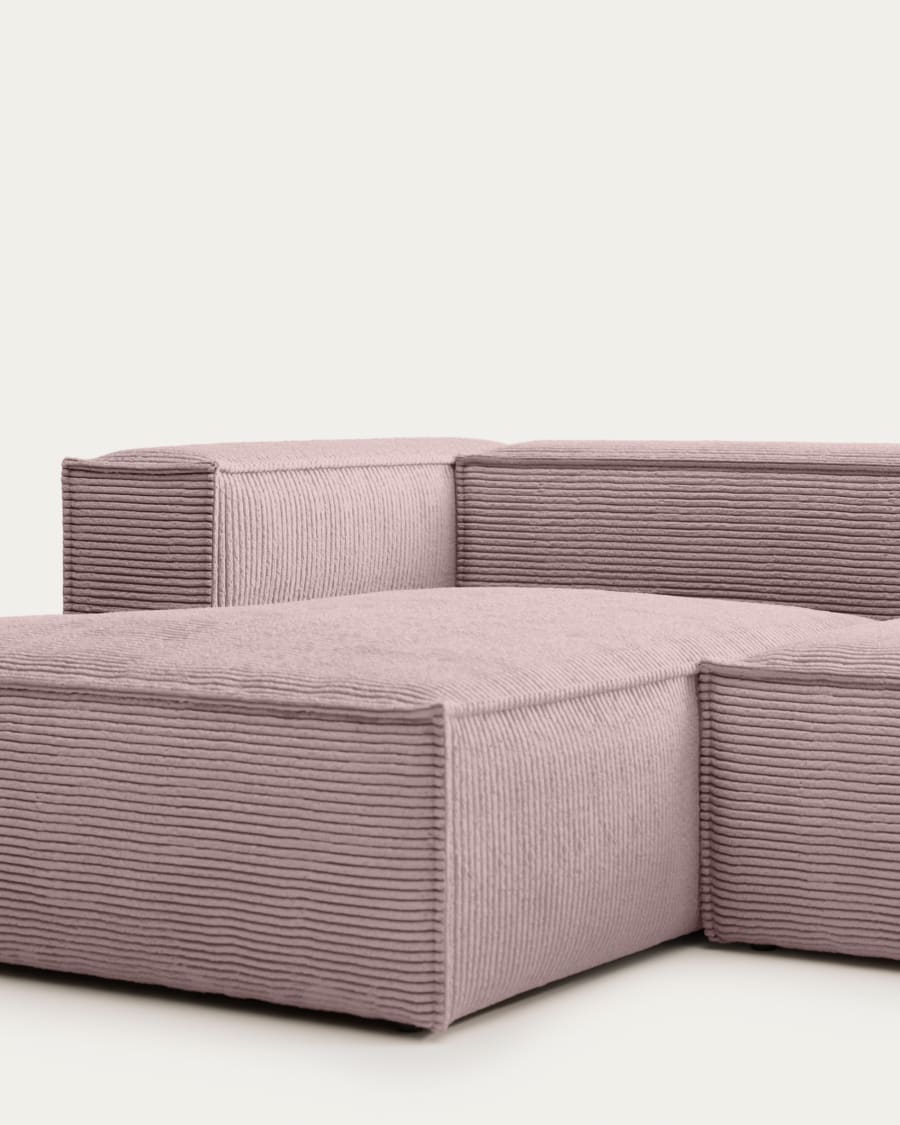 Blok 4 seater sofa with left side chaise longue in pink wide seam corduroy, 330 cm