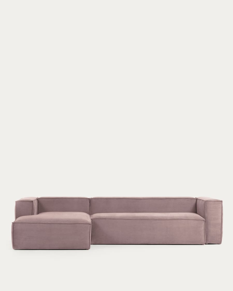 Blok 4 seater sofa with left side chaise longue in pink wide seam corduroy, 330 cm