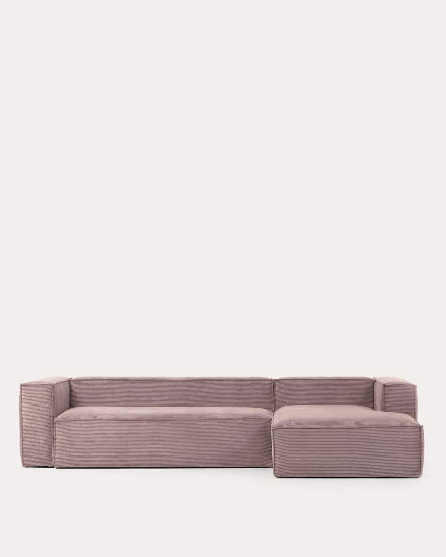 Blok 4 seater sofa with right side chaise longue in pink wide seam corduroy, 330 cm