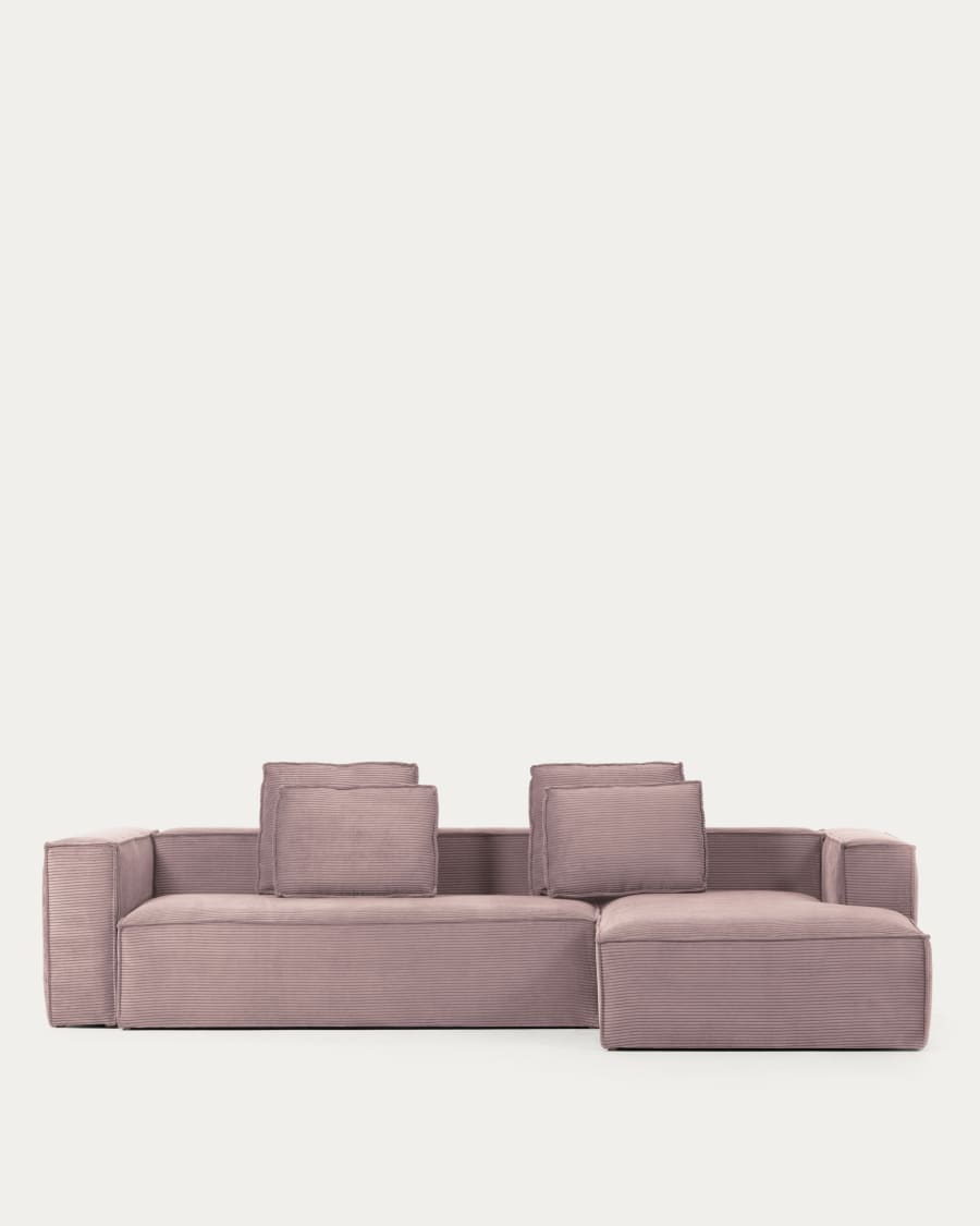 Blok 4 seater sofa with right side chaise longue in pink wide seam corduroy, 330 cm