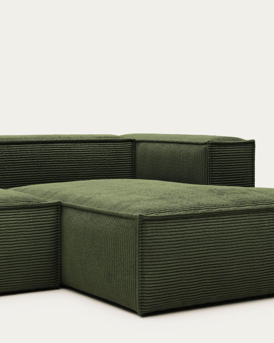 Blok 2 seater sofa with right side chaise longue in green wide seam corduroy, 240 cm FSC Mix Credit