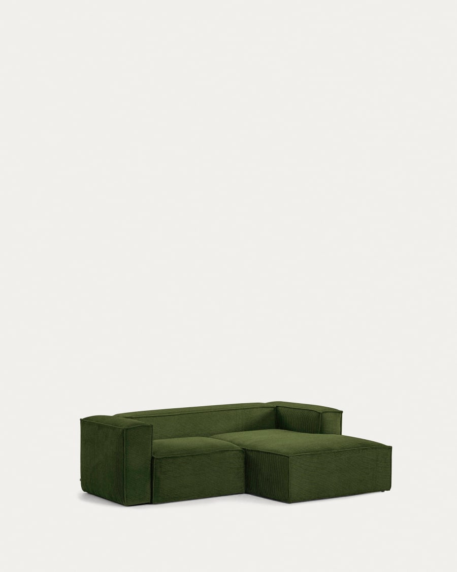 Blok 2 seater sofa with right side chaise longue in green wide seam corduroy, 240 cm FSC Mix Credit