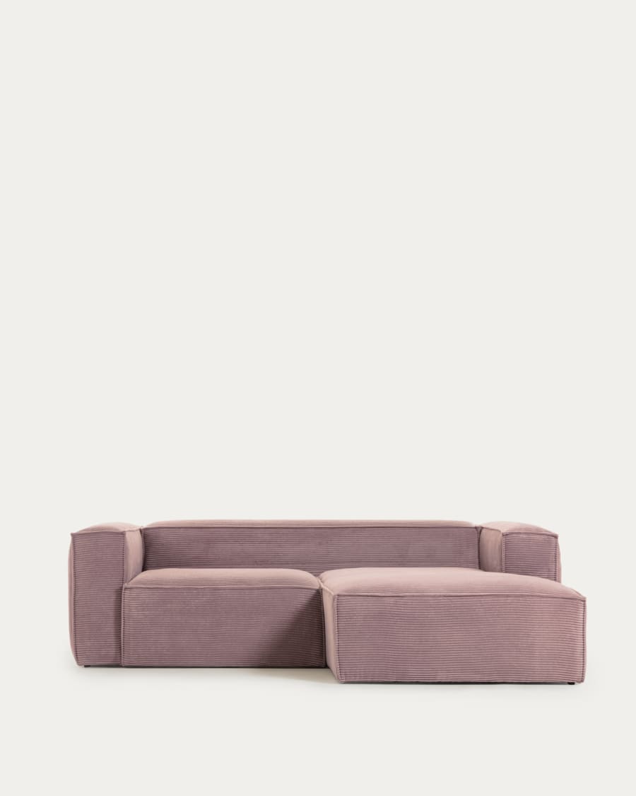 Blok 2 seater sofa with right side chaise longue in pink wide seam corduroy, 240 cm