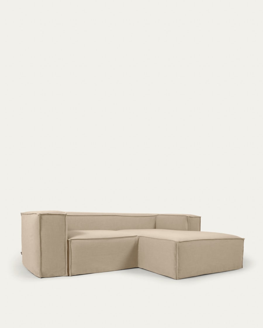 Blok 2 seater sofa with right-hand chaise longue & removable covers in beige linen, 240 cm