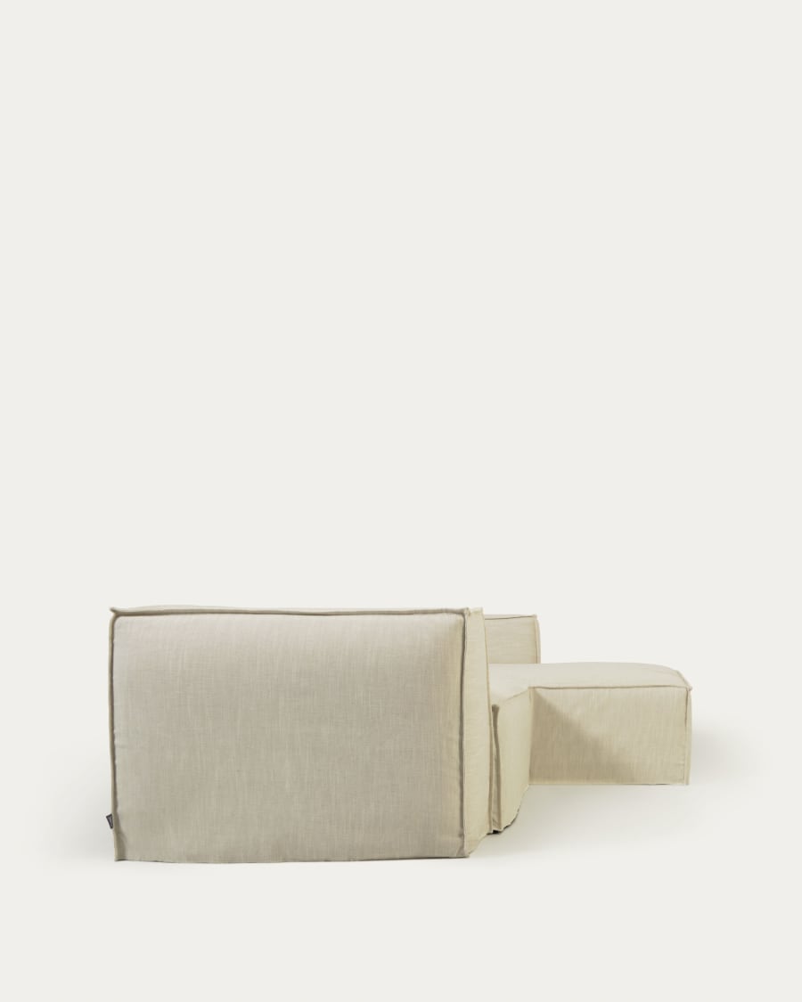 Blok 2 seater sofa with right-hand chaise longue & removable covers in white linen, 240 cm