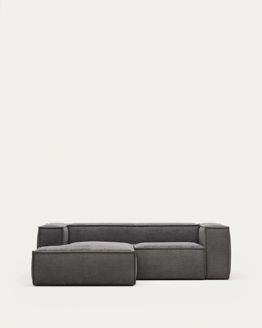 Blok 2 seater sofa with left side chaise longue in grey wide seam corduroy, 240 cm FSC Mix Credit