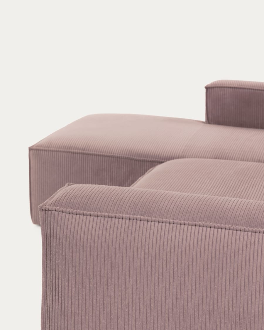Blok 2 seater sofa with left side chaise longue in pink wide seam corduroy, 240 cm