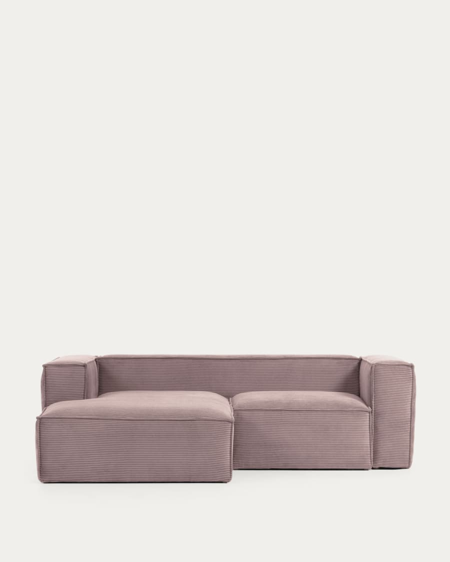 Blok 2 seater sofa with left side chaise longue in pink wide seam corduroy, 240 cm
