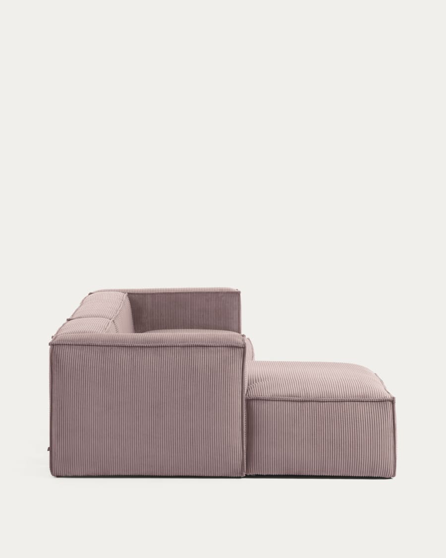 Blok 2 seater sofa with left side chaise longue in pink wide seam corduroy, 240 cm