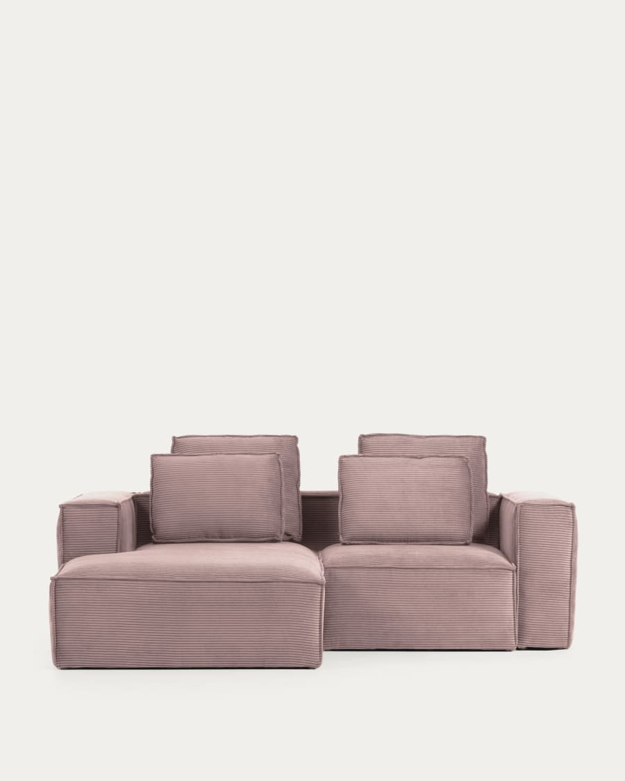Blok 2 seater sofa with left side chaise longue in pink wide seam corduroy, 240 cm