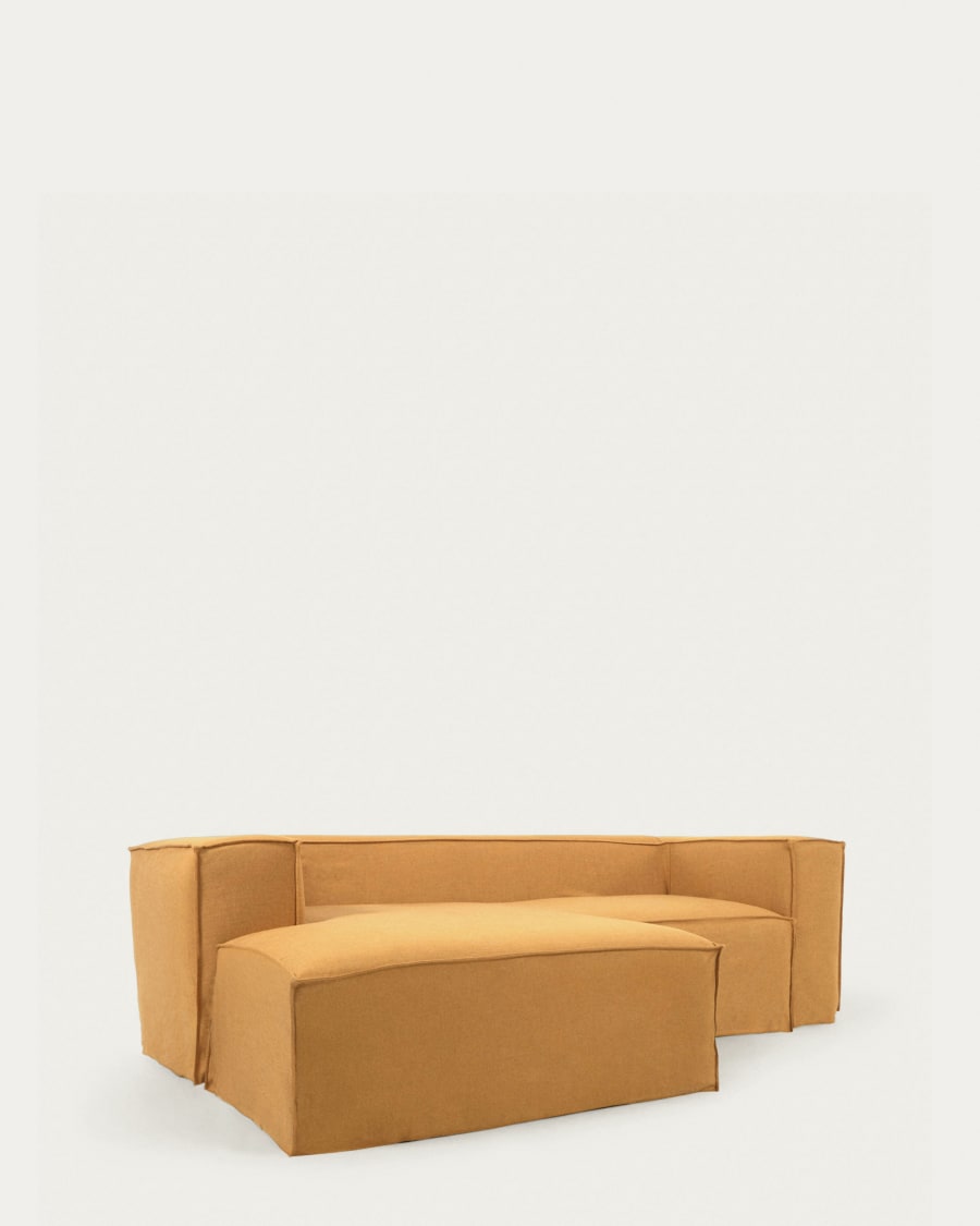 Blok 2 seater sofa w/ left-hand chaise longue and removable covers, mustard linen, 240 cm
