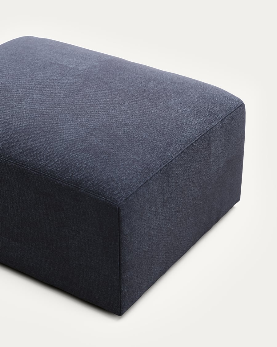 Blok fire-retardant footrest in blue chenille 90 x 70cm