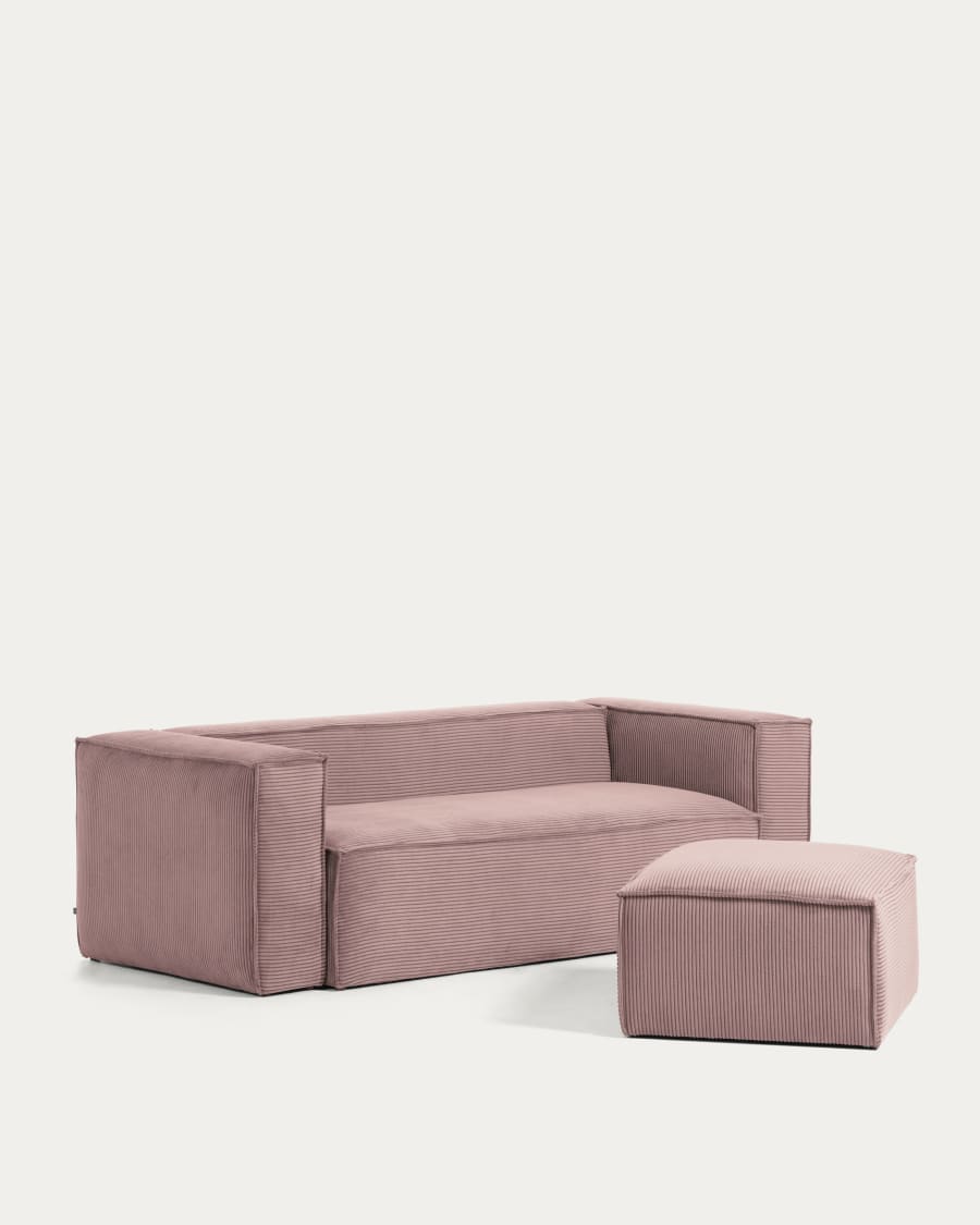 Blok footrest in pink wide seam corduroy, 90 x 74 cm
