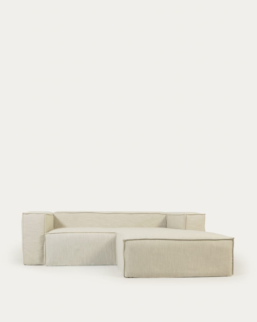 Blok 2 seater sofa with right-hand chaise longue cover in white linen