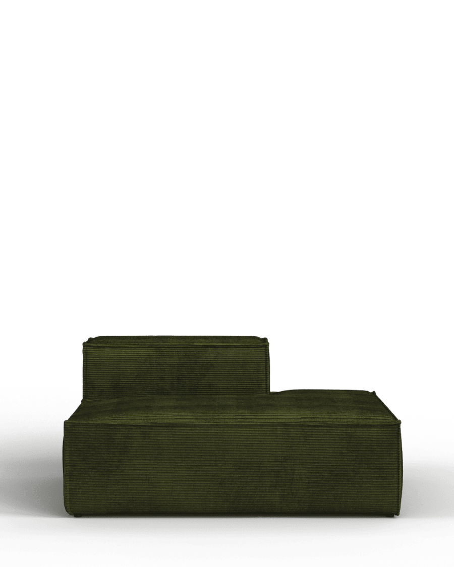 Eindstuk rechts voor bank Blok met diepte 70 cm in groen corduroy