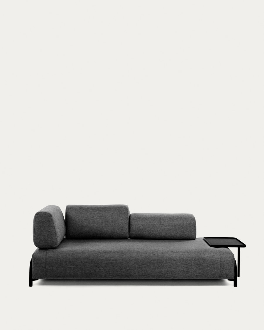 Compo 3 seater sofa with large tray in dark grey, 252 cm