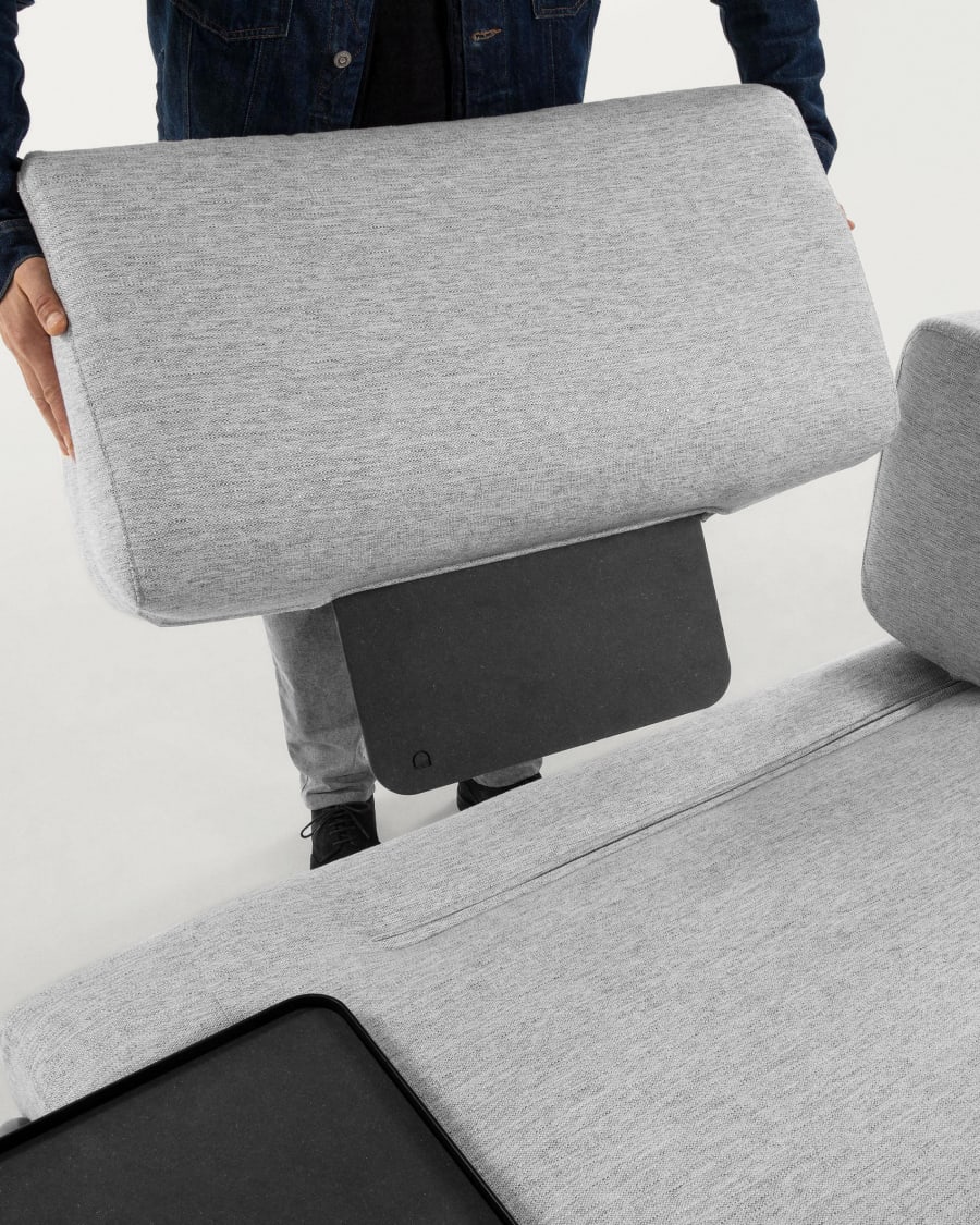 Compo 3 seater sofa with large tray in light grey, 252 cm