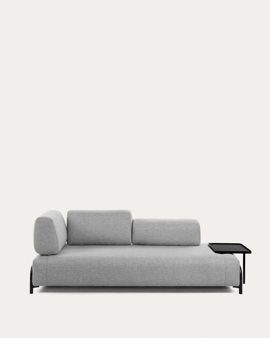 Compo 3 seater sofa with large tray in light grey, 252 cm