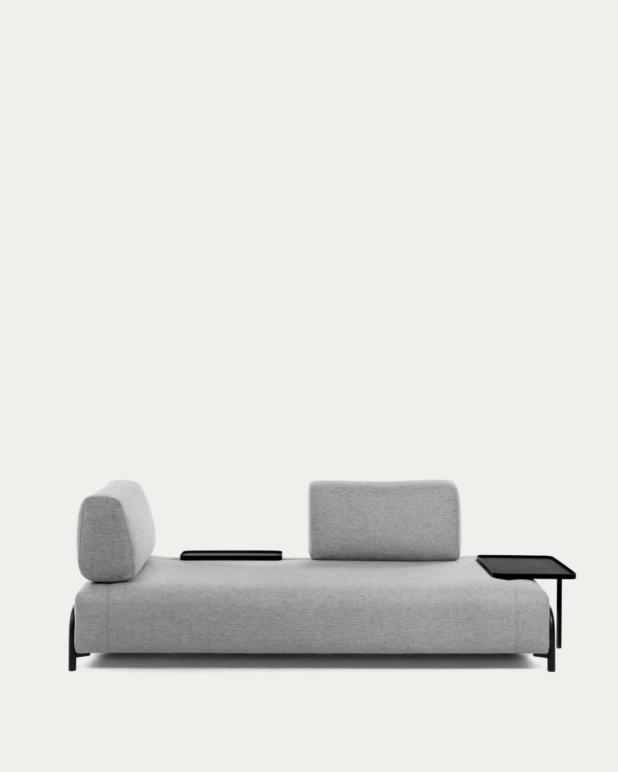 Compo 3 seater sofa with large tray in light grey, 252 cm