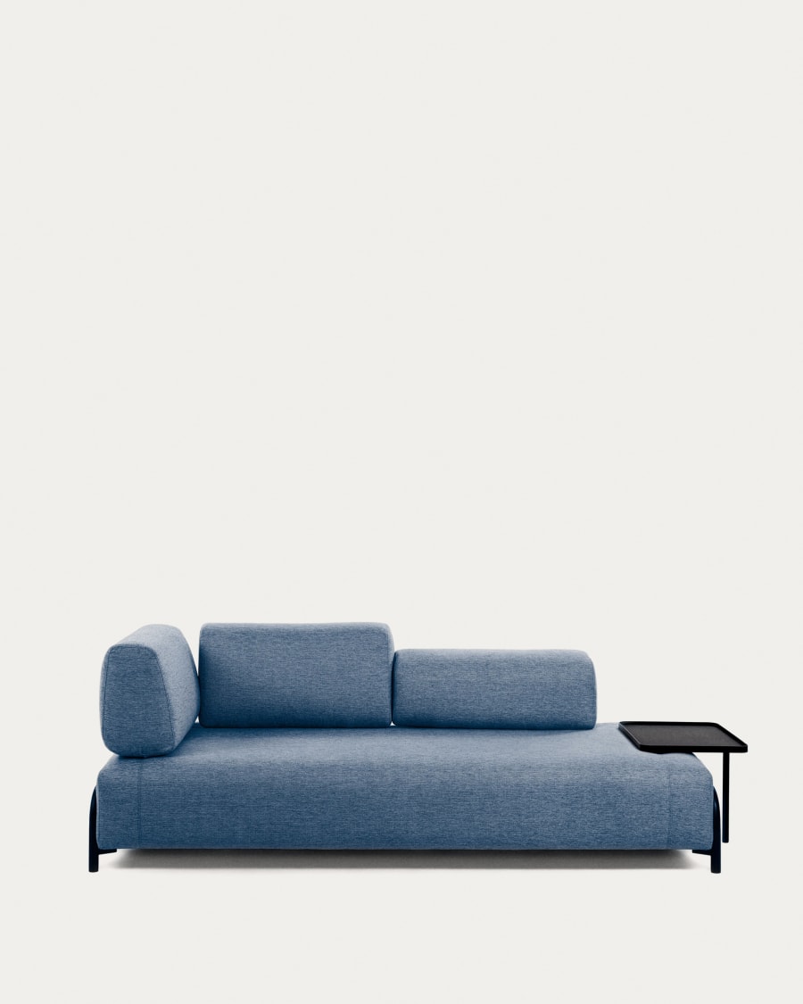 Compo 3 seater sofa with large tray in blue, 252 cm