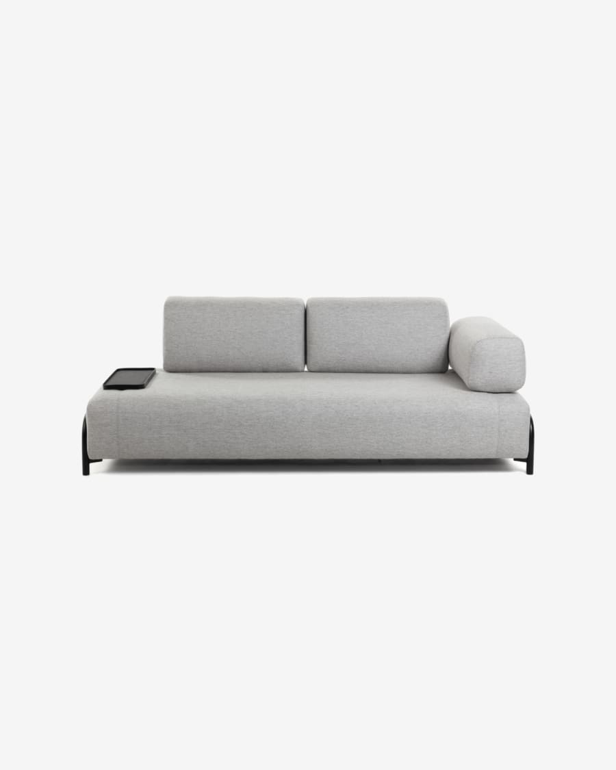 Compo 3 seater sofa with small tray in light grey, 232 cm