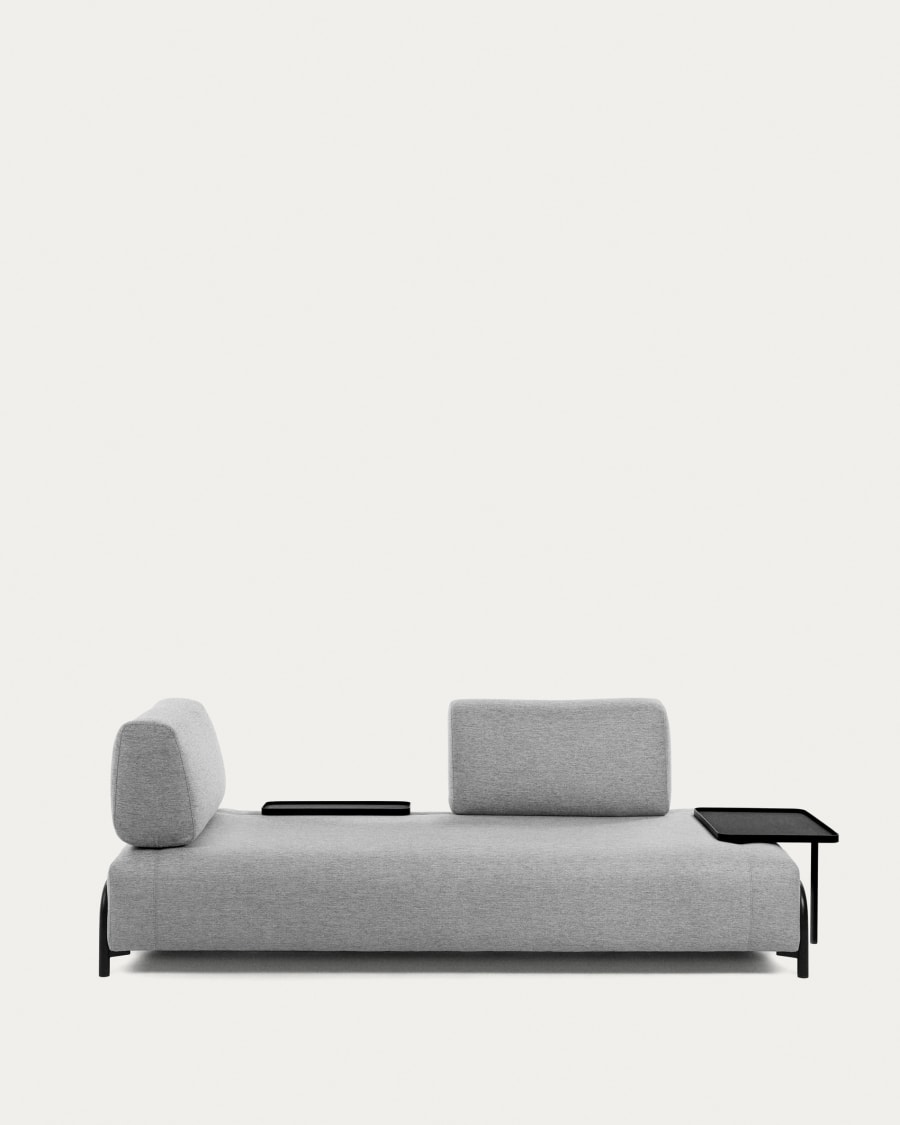 Compo 3 seater sofa with small tray in light grey, 232 cm
