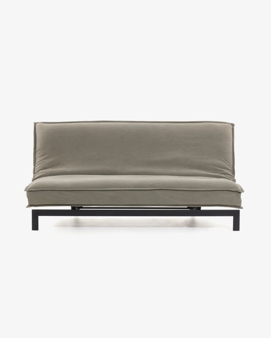 Eveline three-seater sofa bed in beige, metal frame, 195 cm