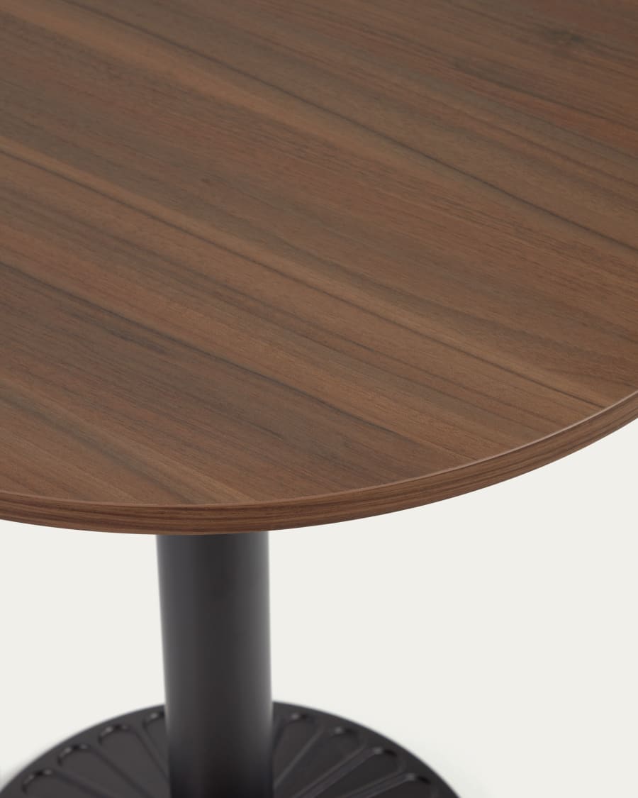 Tiaret round table in walnut wood finish with metal leg in a painted black finish, Ø 69.5cm
