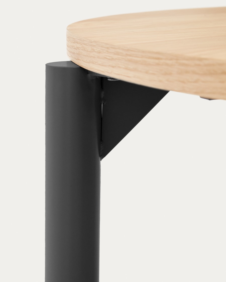 Montuiri extendable round table in oak veneer and steel legs with black finish, Ø 120 (200) cm