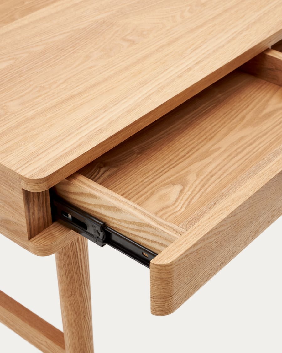 Araxi table in veneer, solid ash wood and rattan 105 x 62 cm